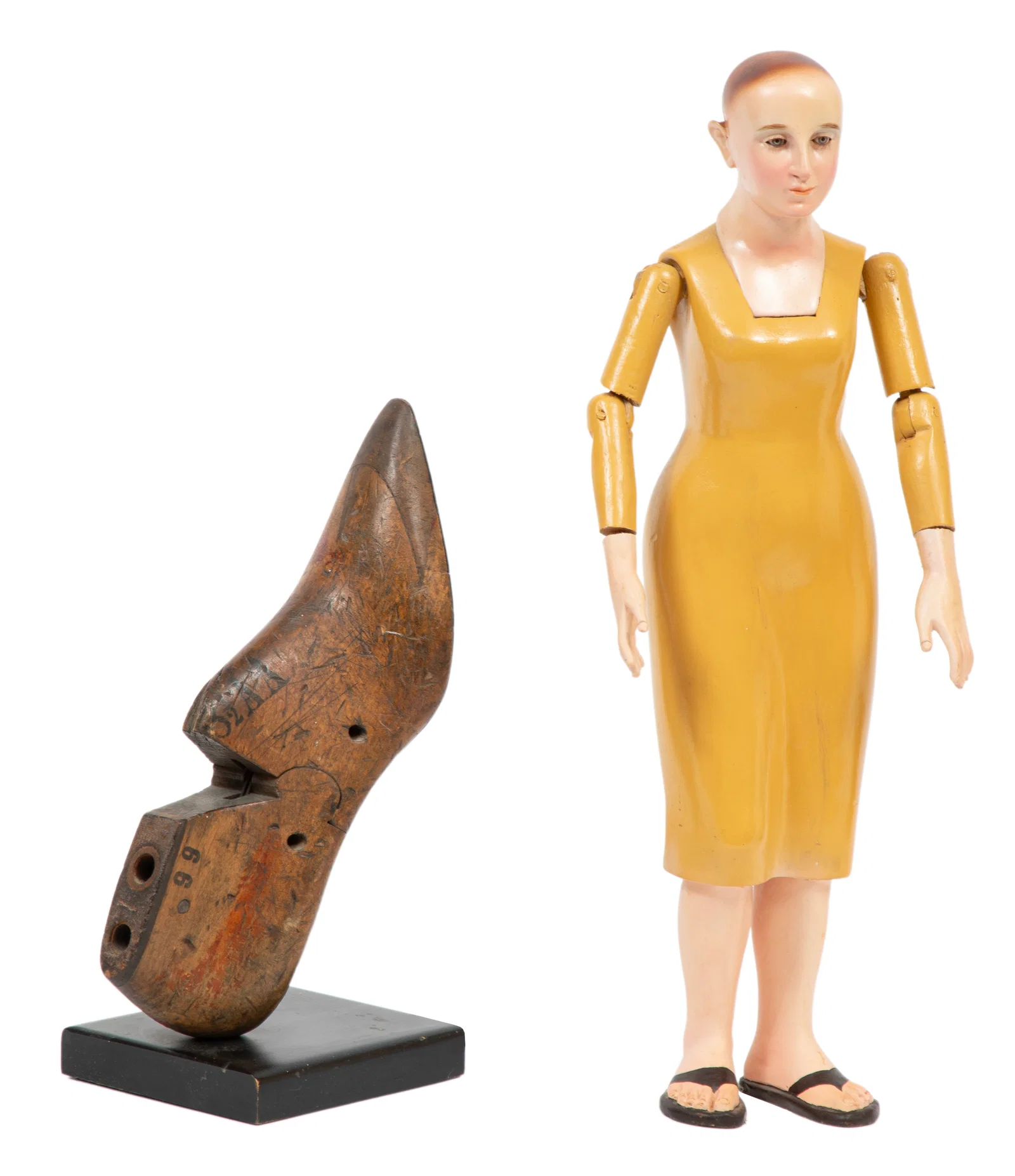 Polychrome and Carved Wood Santos Figure