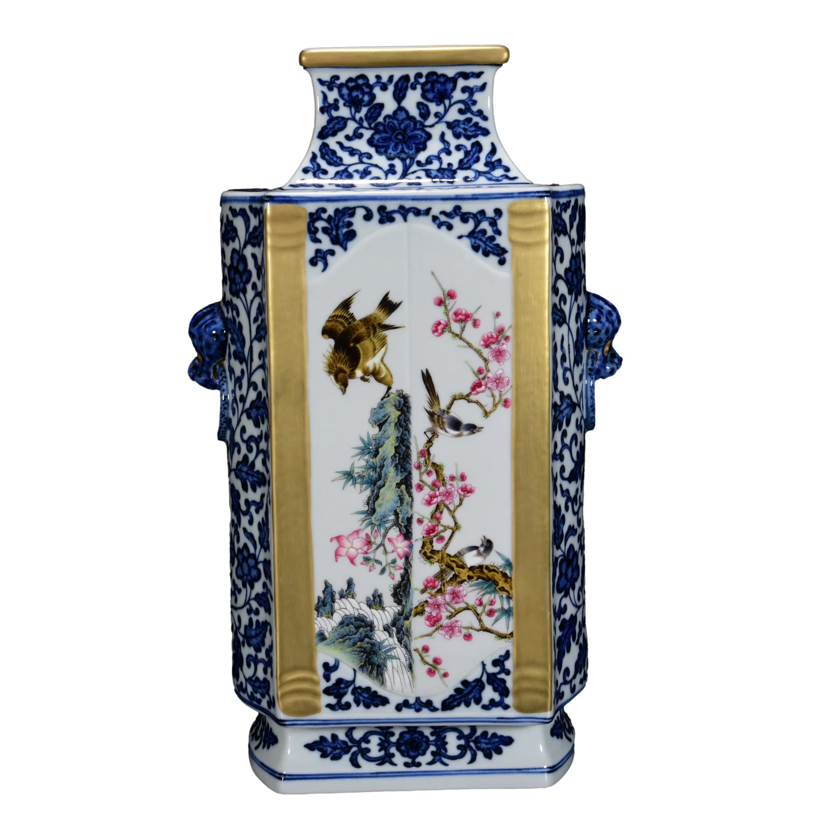 Porcelain Vase Famille Rose + Blue And White Porcelain w Plum Flower & Magpie,Qing Dynasty QianLong