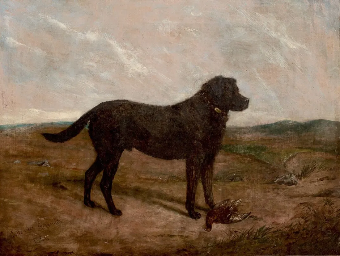 PORTRAIT OF A BLACK LABRADOR RETRIEVER OIL PAINTING