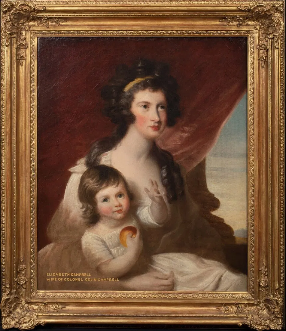 PORTRAIT OF ELIZABETH CAMPBELL & DAUGHTER MOTHER OIL PAINTING