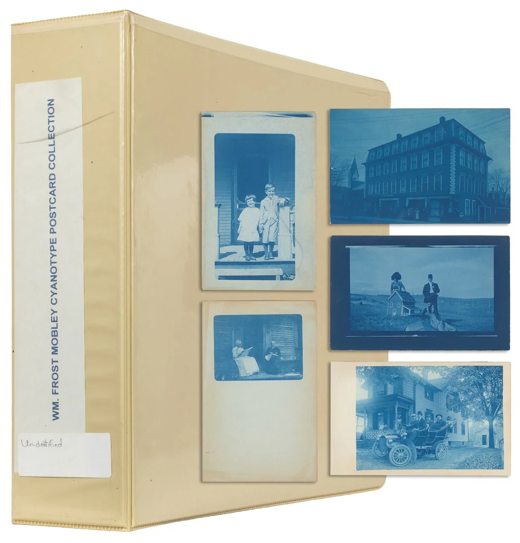 [POSTCARDS]. Album of over 250 cyanotype postcards and photographs.