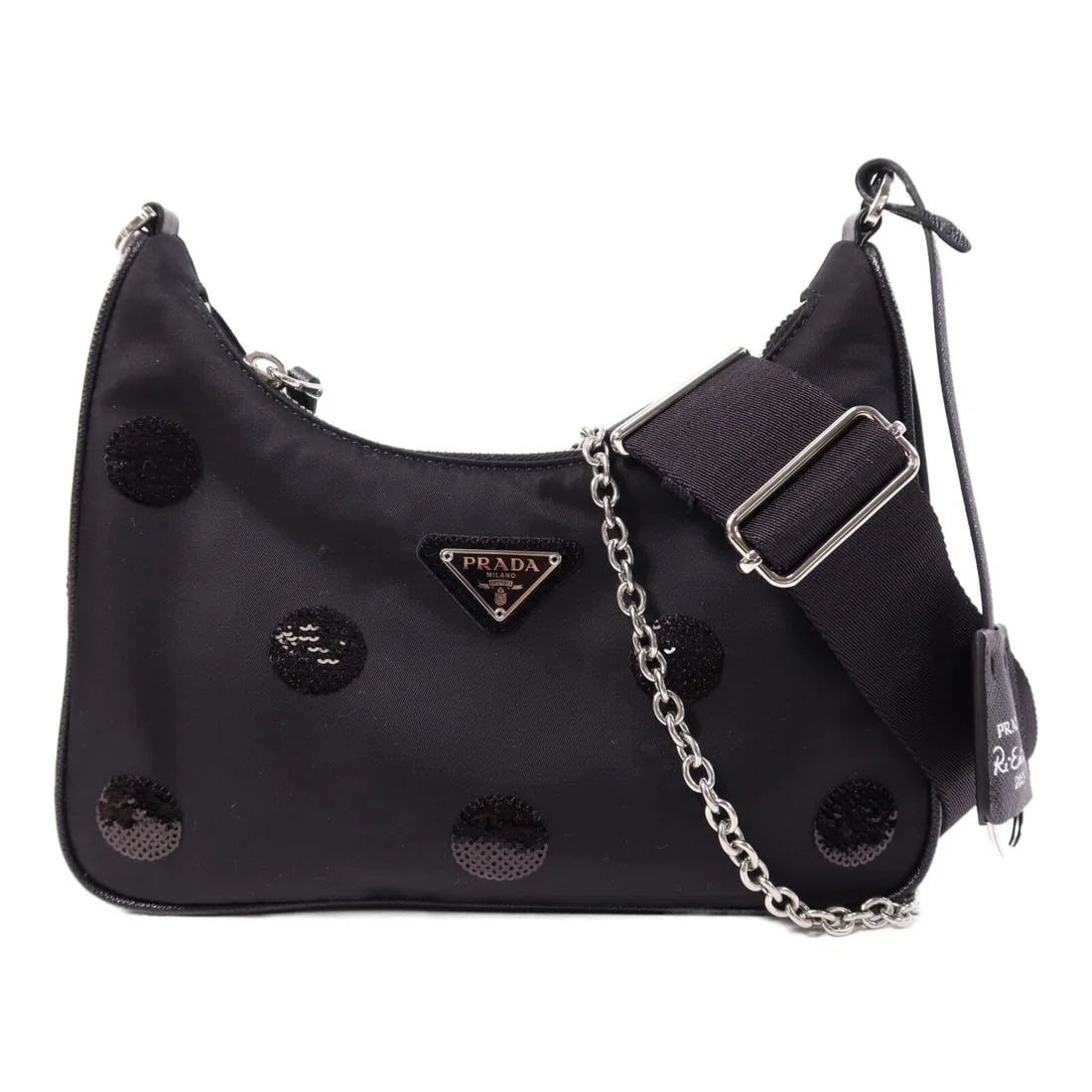 Prada Black Sequin Polka Dot Chain Shoulder Bag Two Way Design