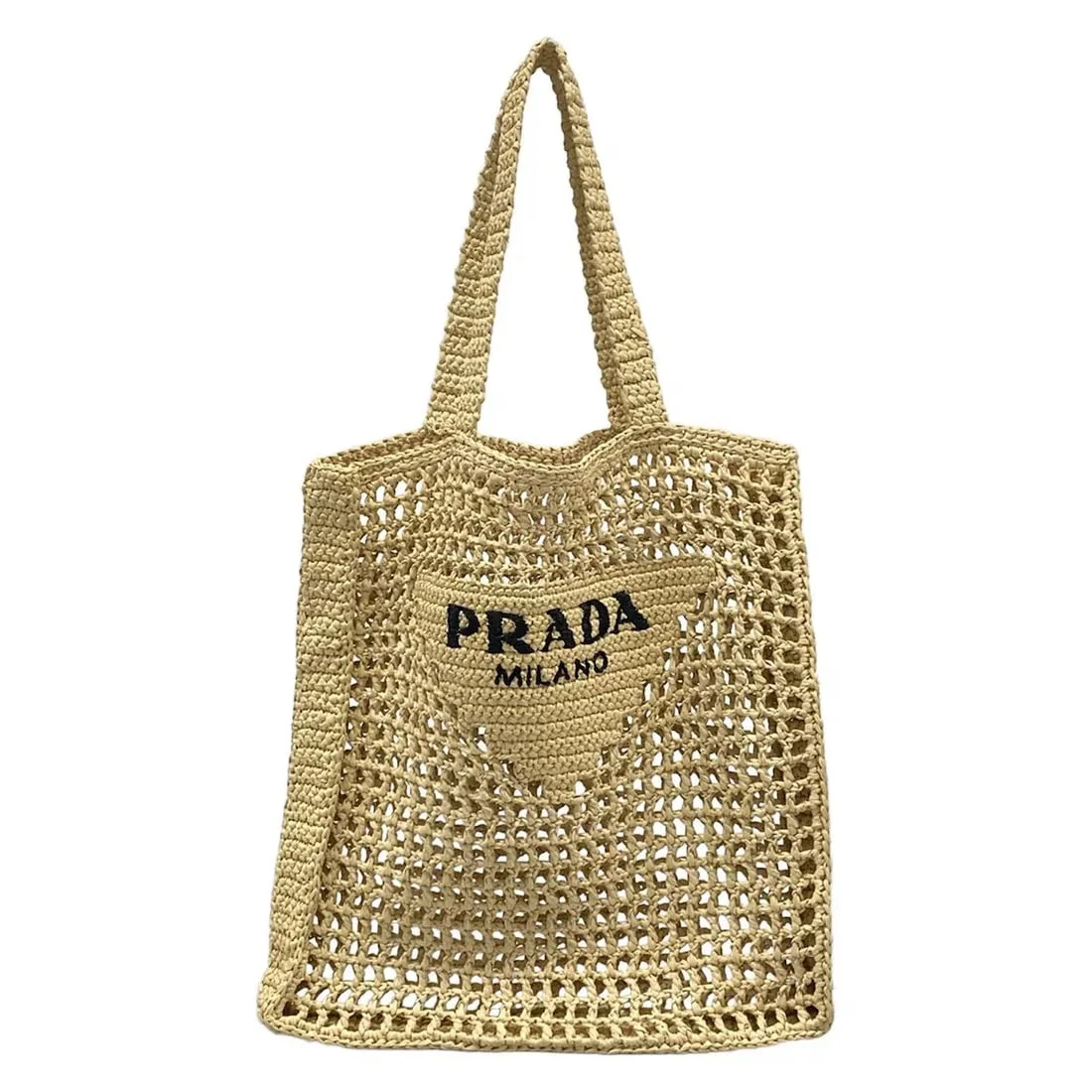 PRADA CROCHET TOTE BAG BEIGE BLACK VISCOSE - TOTE BAG