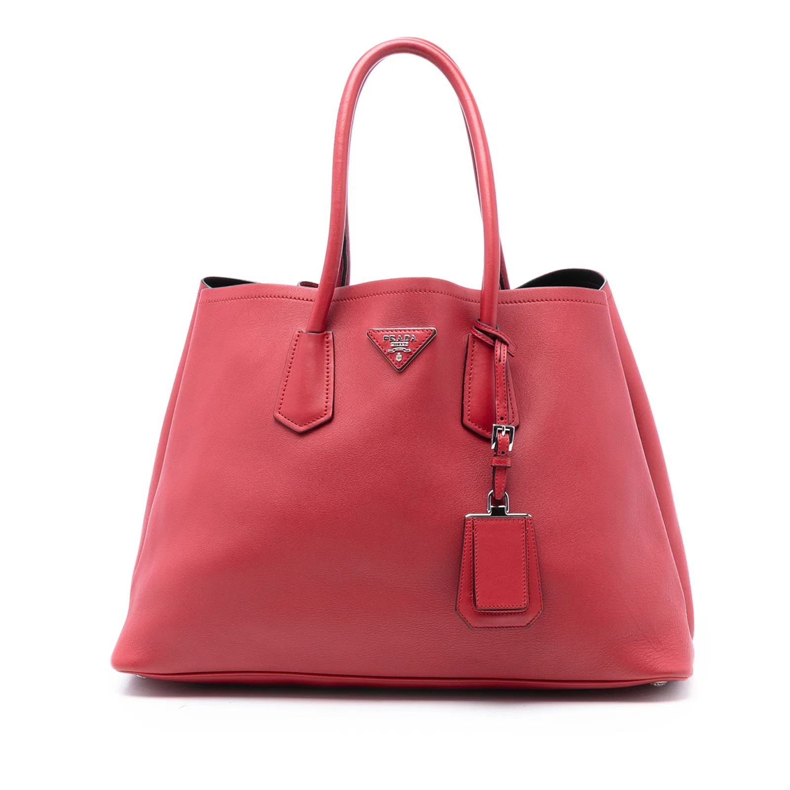 Prada Red Saffiano Leather Large Double Satchel with Shoulder Strap