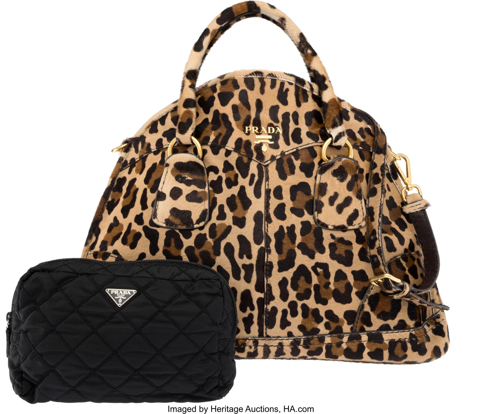 Prada Set of Two: Leopard Ponyhair Tote & Nylon
