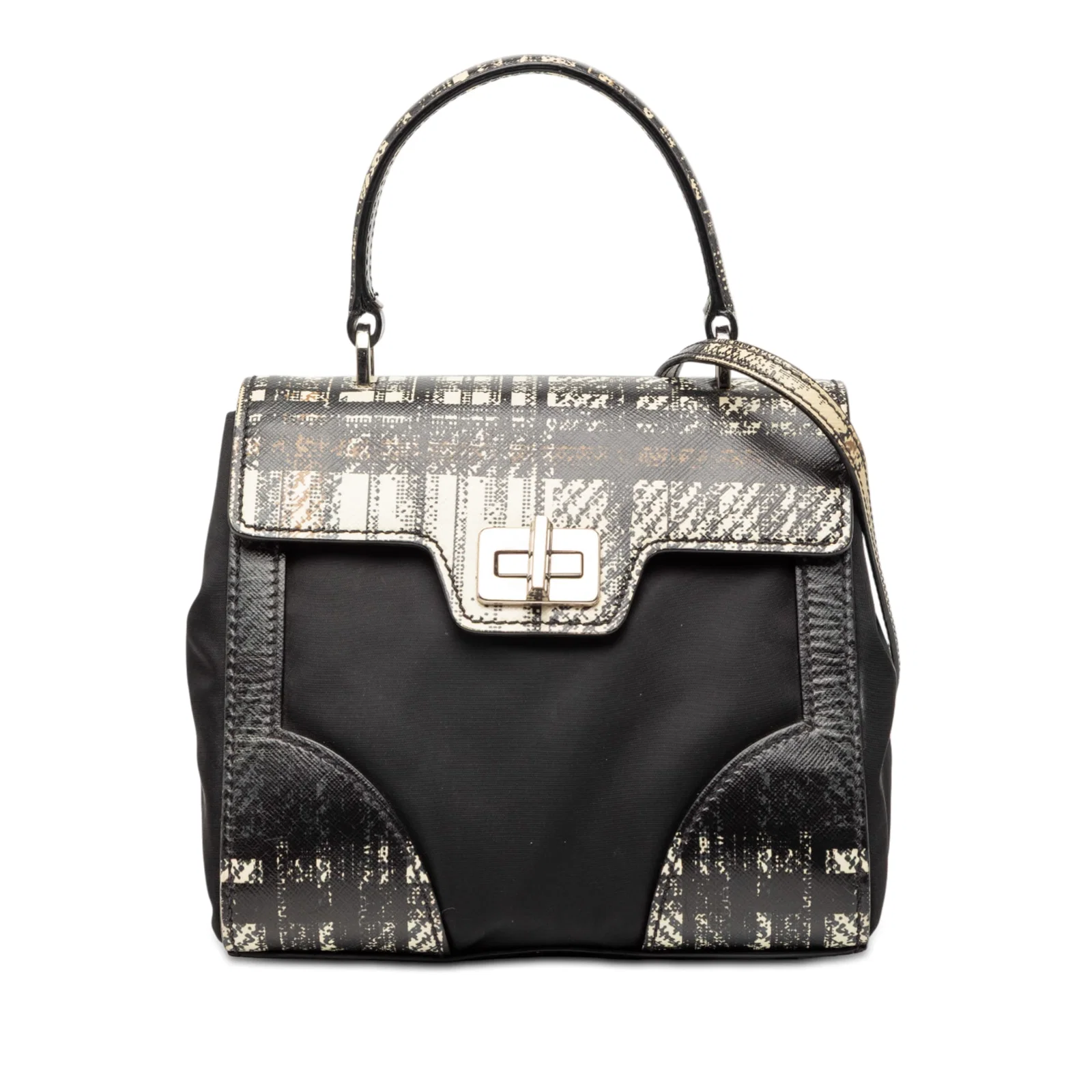 Prada Tessuto Tartan Satchel with Saffiano Leather Accents and Detachable Strap