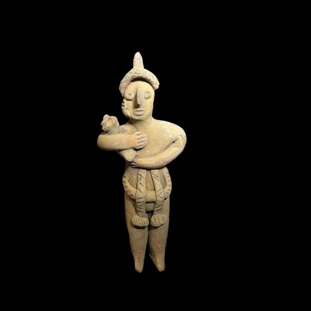 Pre-Columbian Colima Pottery Figure Holding a Dog