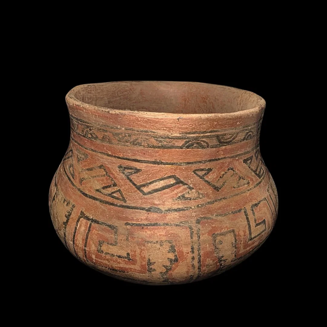 Pre-Columbian Costa Rican Painted Pottery Bowl, Geometric Motifs
