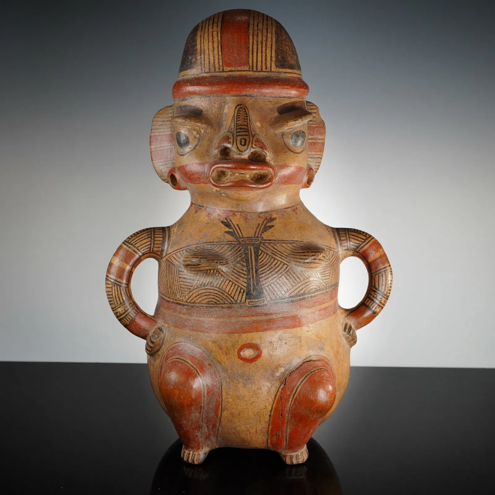 Pre-Columbian Polychrome Terracotta Pottery Female Figure