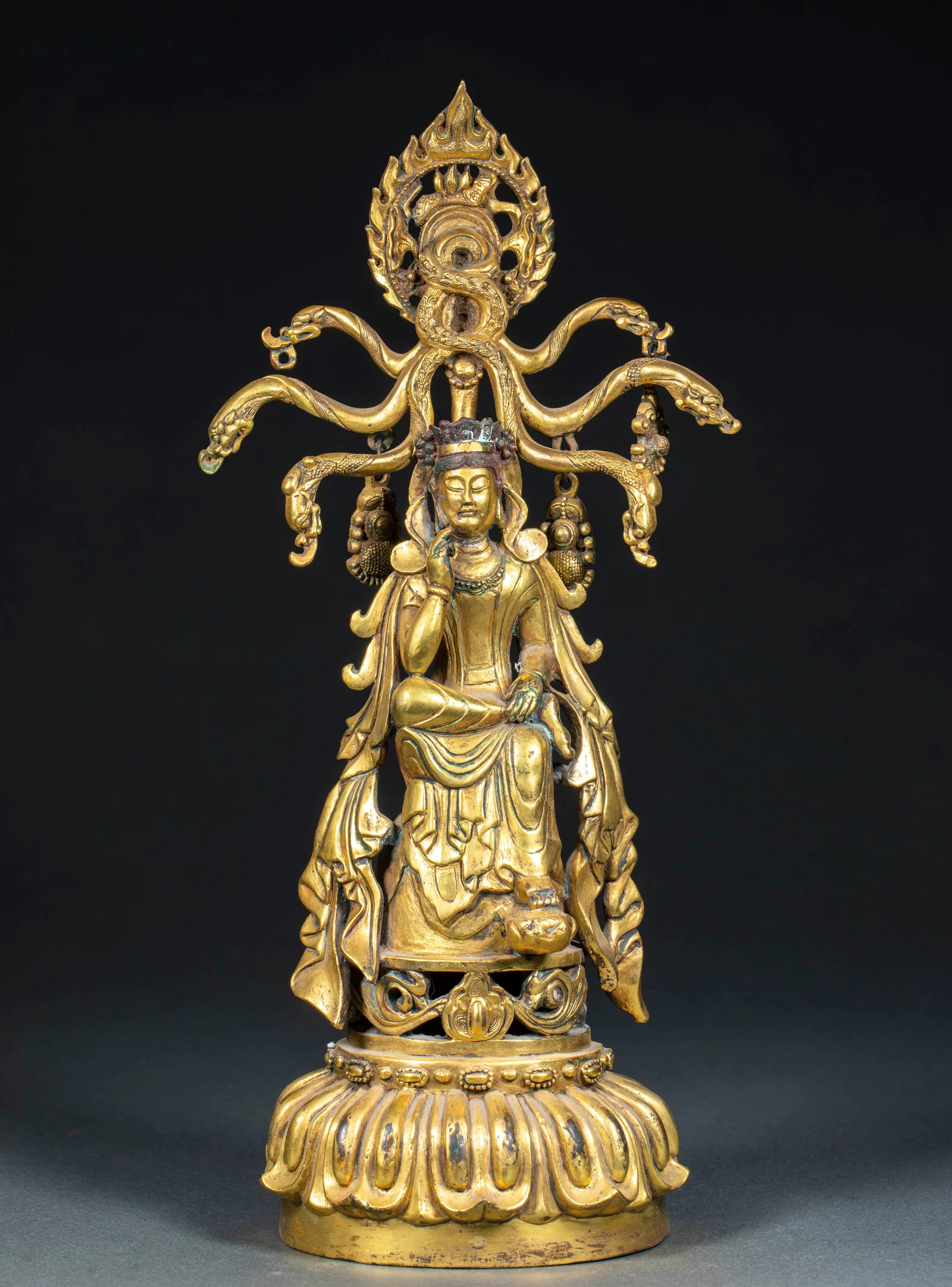 Pre-Ming Gilt Guanyin Buddha Statue