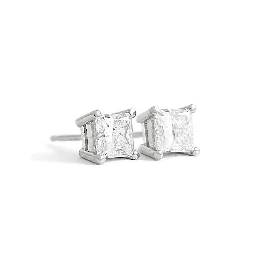 Princess Cut Lab-Created Diamond Stud Earrings 14K White Gold 4-Prong, 1.06 CTW