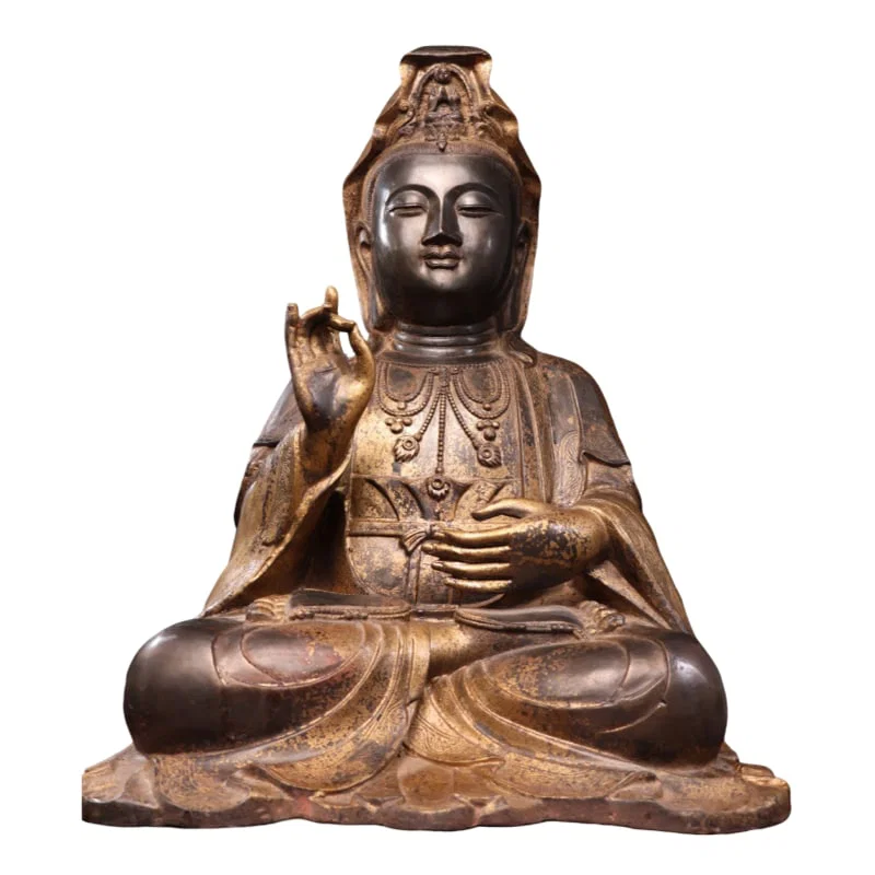 Pure Copper Gilded Vermilion Guanyin Statue