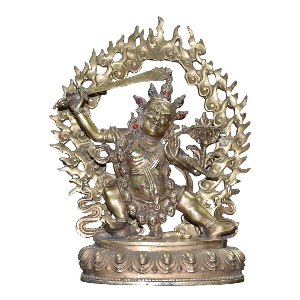 Pure copper gold-plated backlight inlaid with gemstone Manjushri Buddha