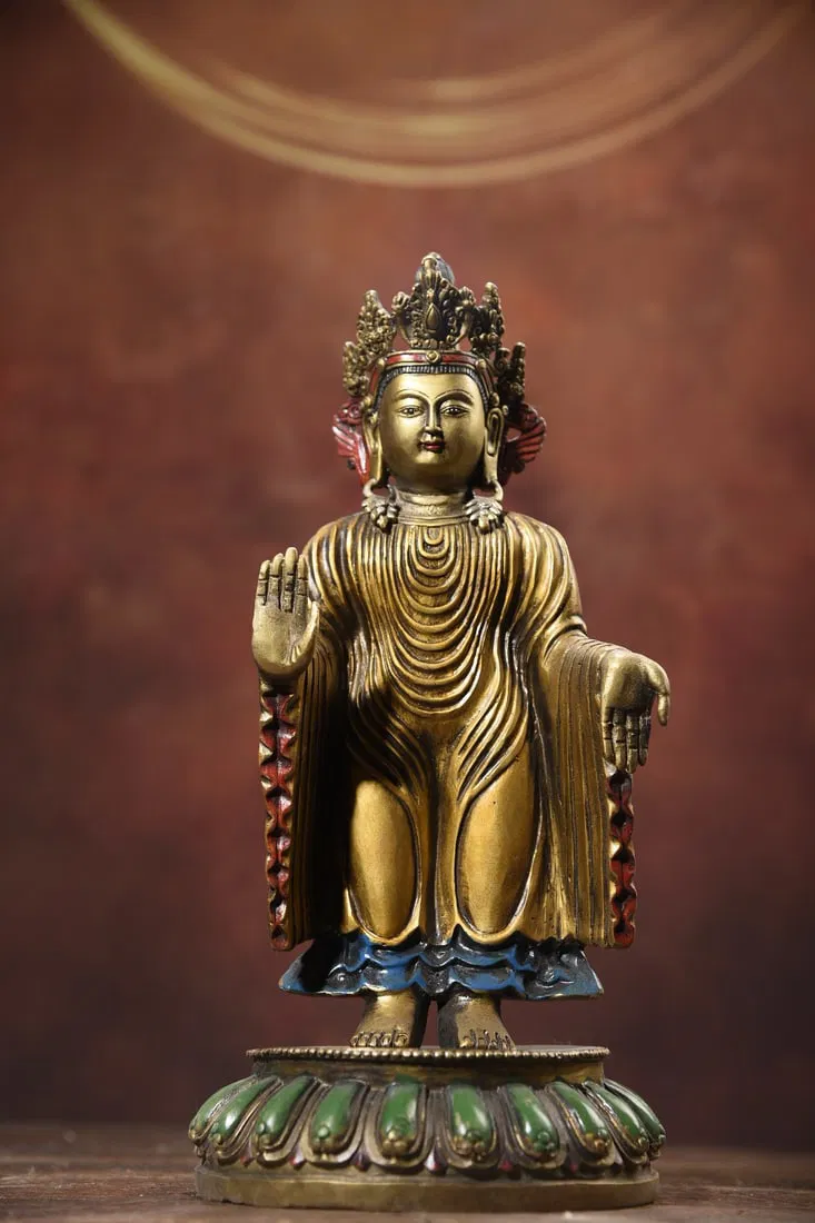 Pure copper painted sandalwood Buddha statue