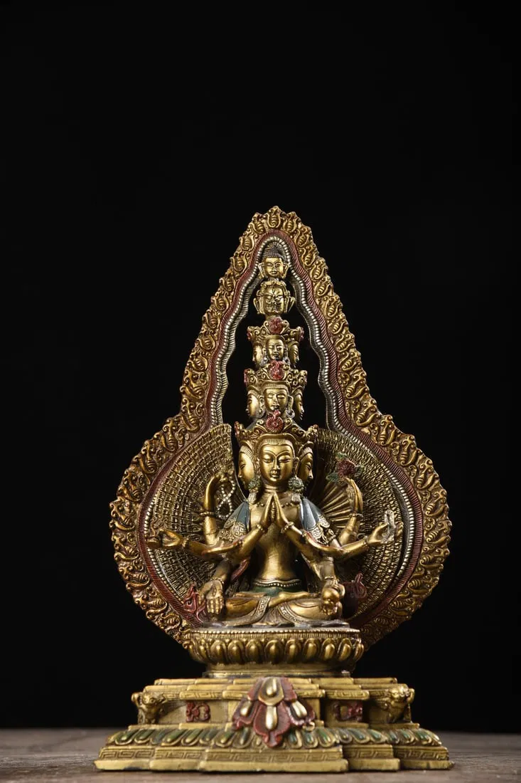 Pure copper painted Thousand-Hand Guanyin statue