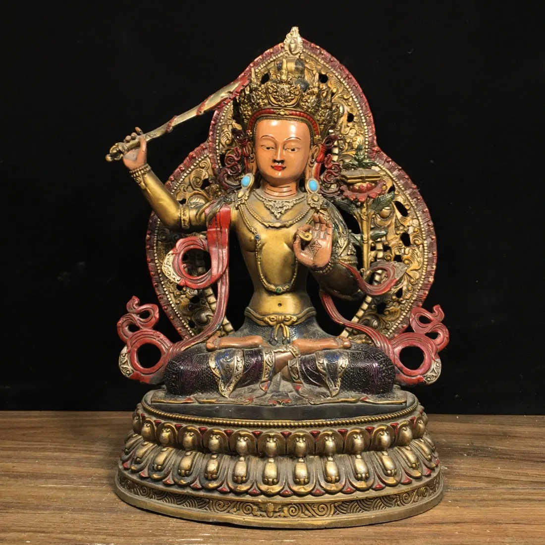 Pure copper painted Tibetan Buddhist Manjushri Bodhisattva