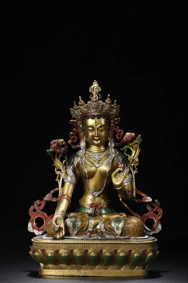 Pure copper painted white Tara statue