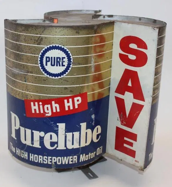 Pure Purelube Motor Oil Oil Can Spinner Sign