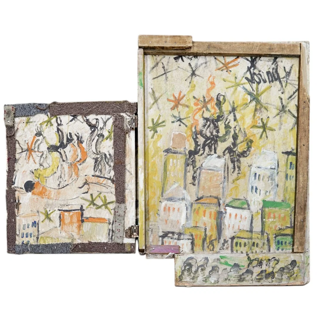 Purvis Young (1943–2010), Mixed Media On Wood Painting