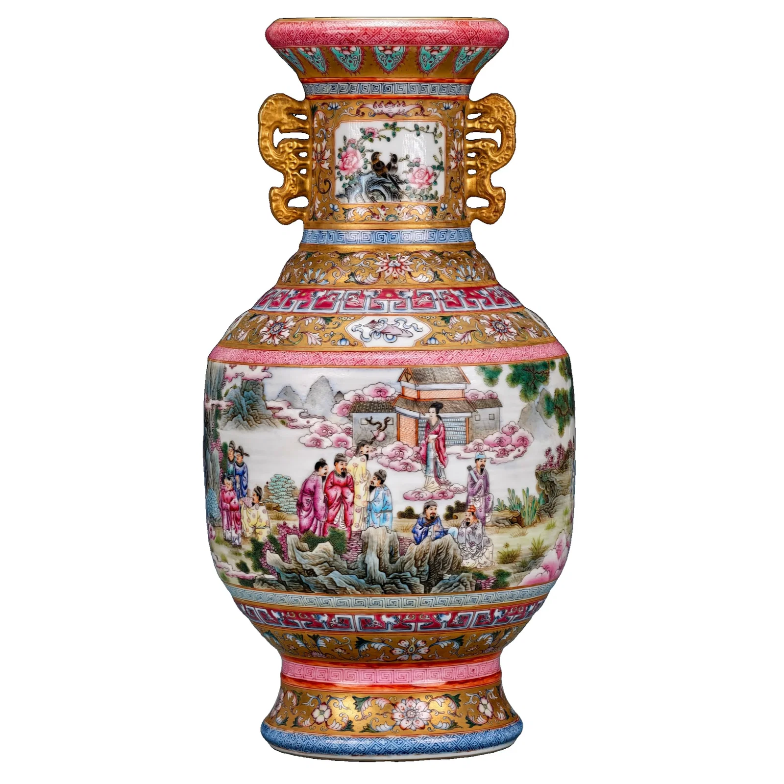 Qianlong Dynasty Gilt Famille Rose Figure Vase