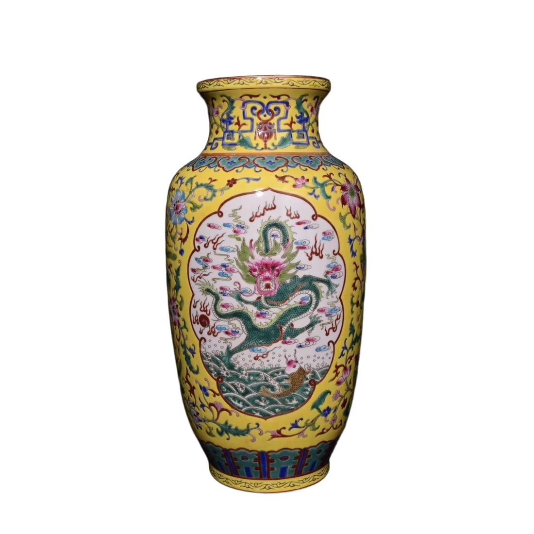 Qianlong Enamel Dragon and Phoenix Vase
