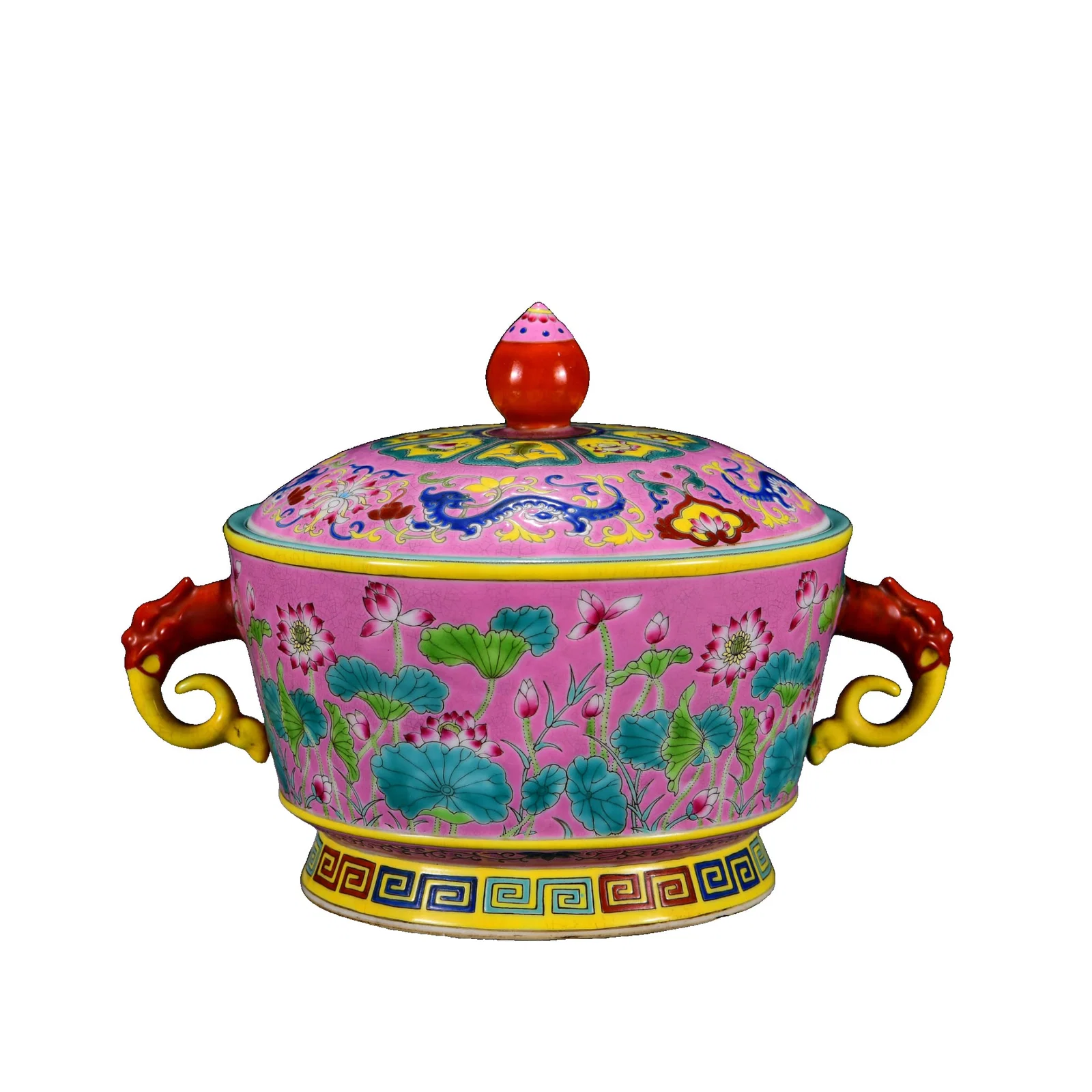 Qianlong period Famille-Rose double-handled covered jar