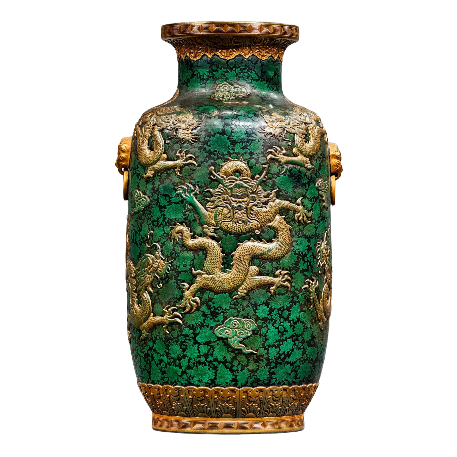 Qianlong Period Green Glaze Nine Dragons Vase