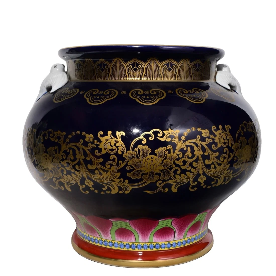 Qianlong Reign, blue-glazed gold-painted swallow vase.