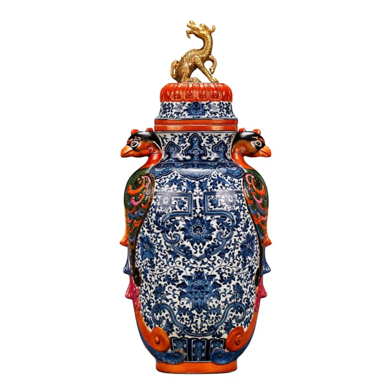 Qianlong Reign of the Great Qing Dynasty Blue and White Bottle with Twined Lotus Design