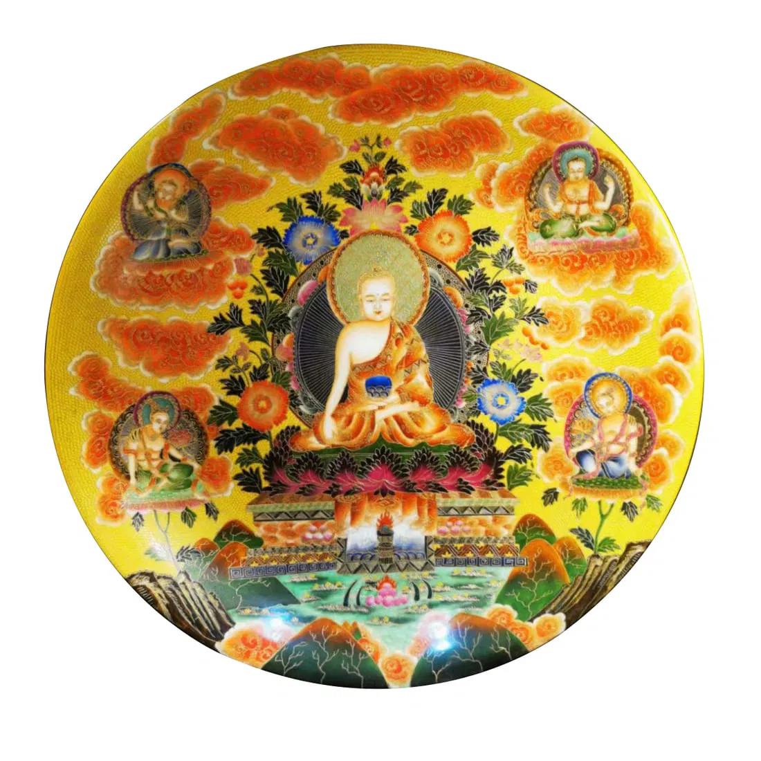 Qianlong reign of the Qing Dynasty, cloisonnE enamel plate with gold wire Buddha pattern.