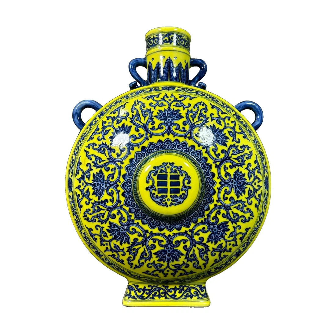 Qianlong Yellow Ground Blue and White Lotus Vase