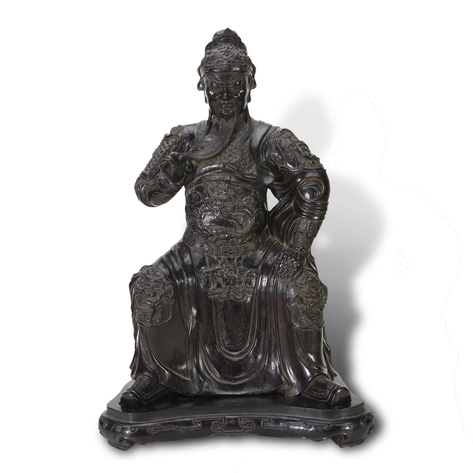 Qing Dynasty Eaglewood wood-carved seated Guan Yu statue