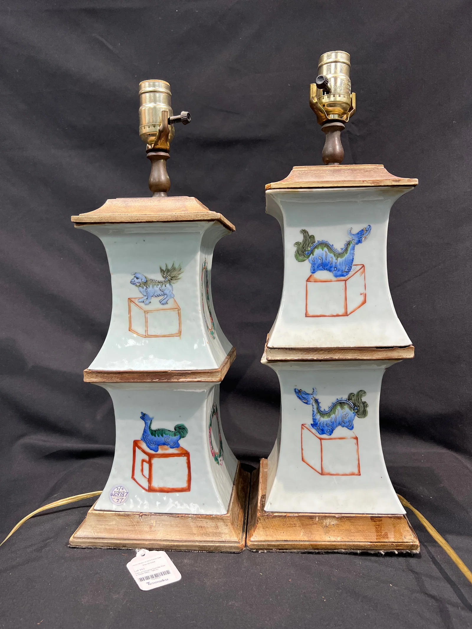 Qing Dynasty Famille Rose Miscellaneous Treasure Flower Gu, a Pair (Later Converted to Table Lamps)