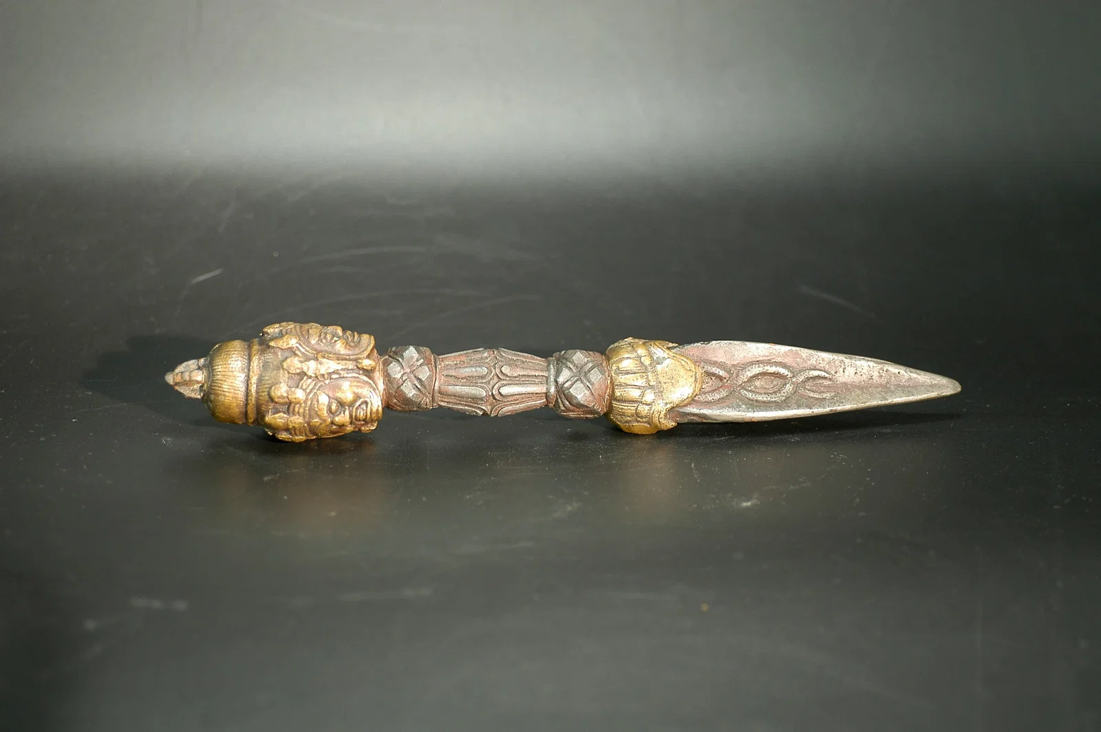 Qing Dynasty Gilt Bronze Three-Faced Phurba Vajra