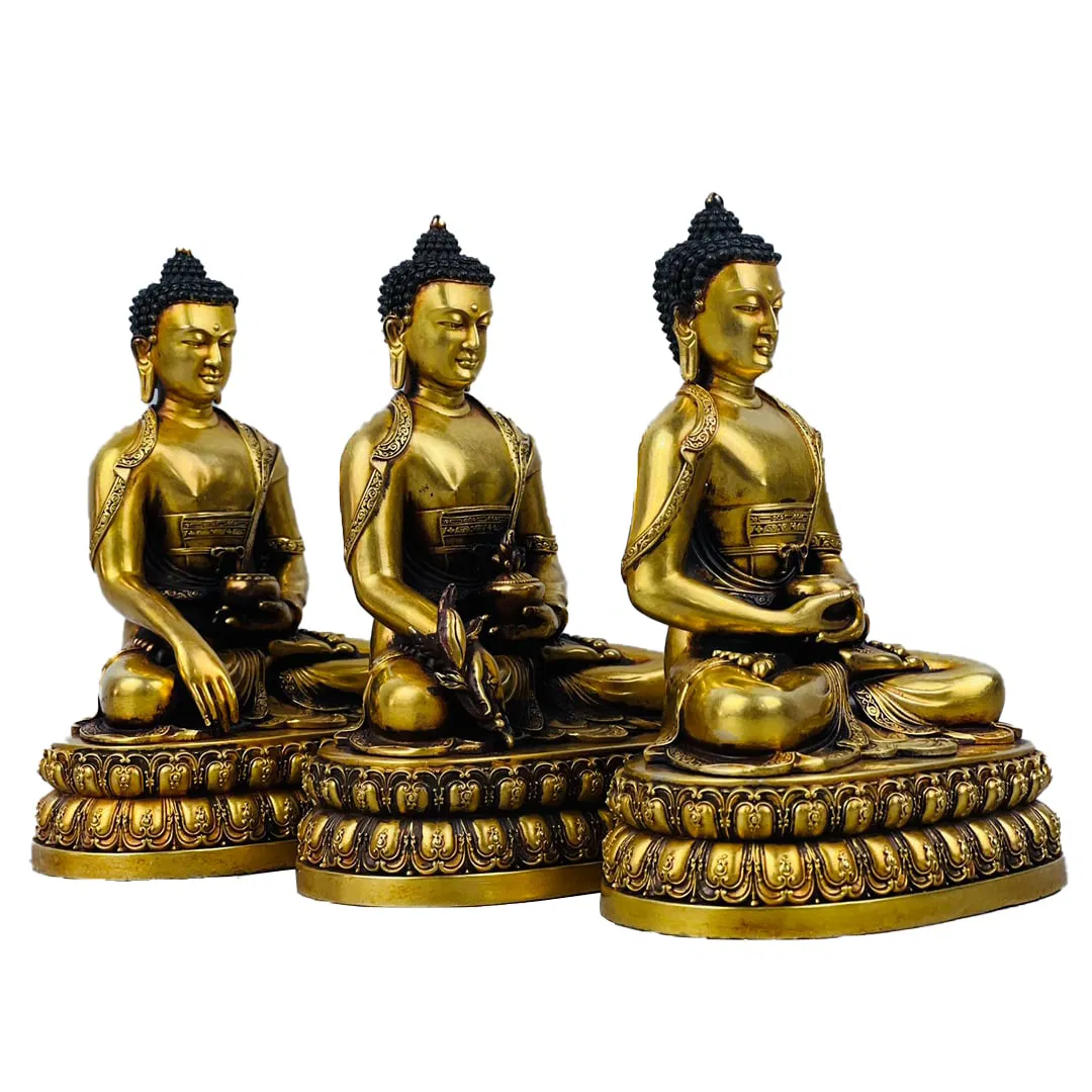 Qing Dynasty Gilt Bronze Three Treasures Buddha Statue