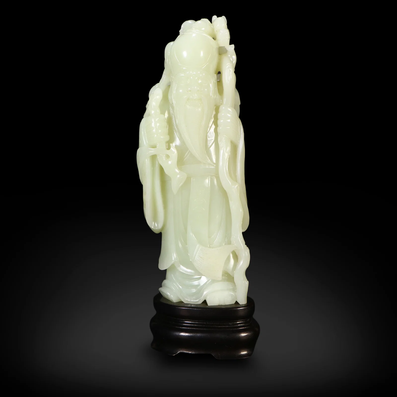 Qing Dynasty Hetian white jade ornament carved with boy and God of Longevity