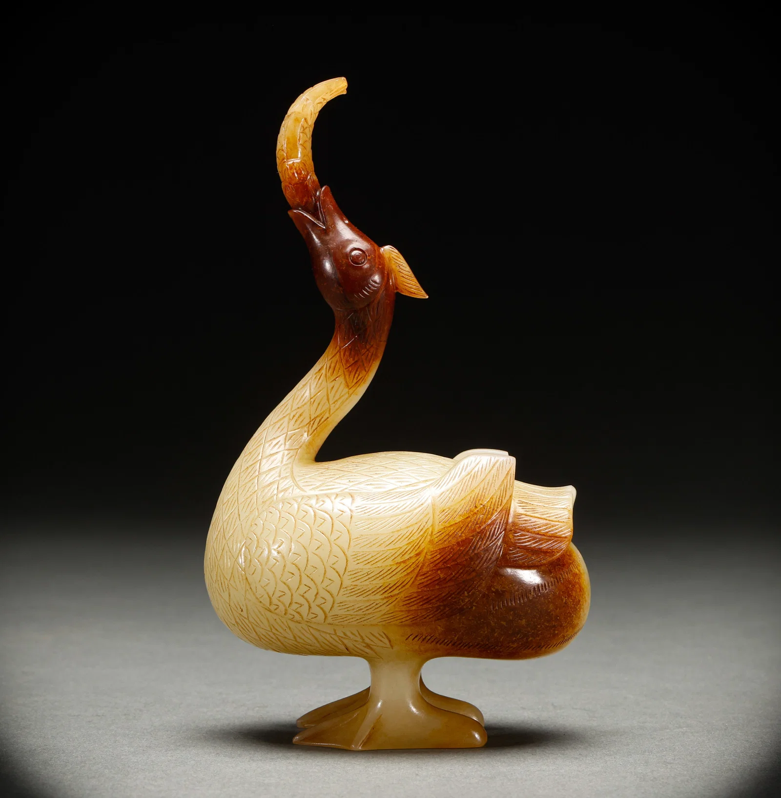 Qing Dynasty Hotan Jade Goose Fish Ornaments