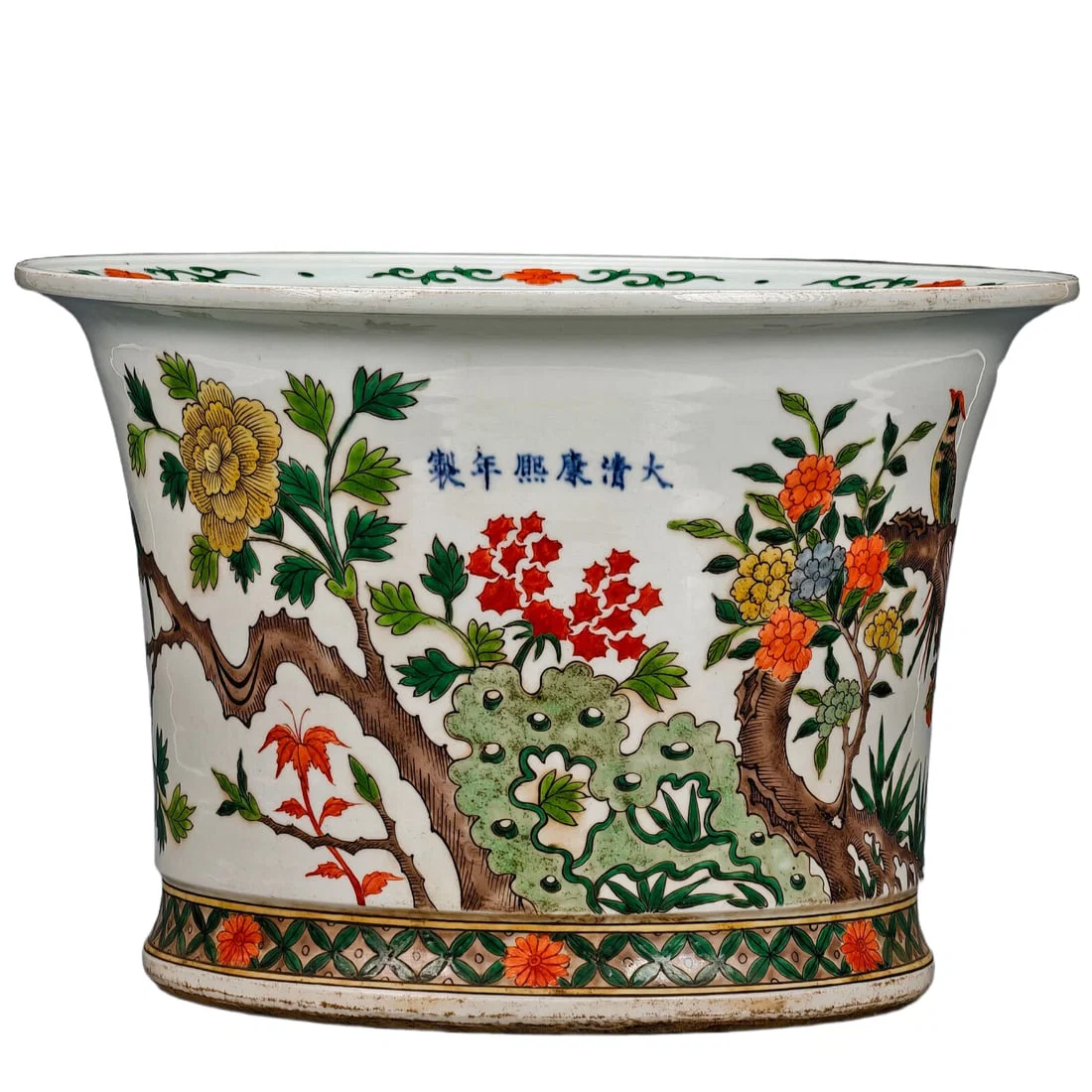 Qing Dynasty Kangxi Blue and White Polychrome Flower Pot