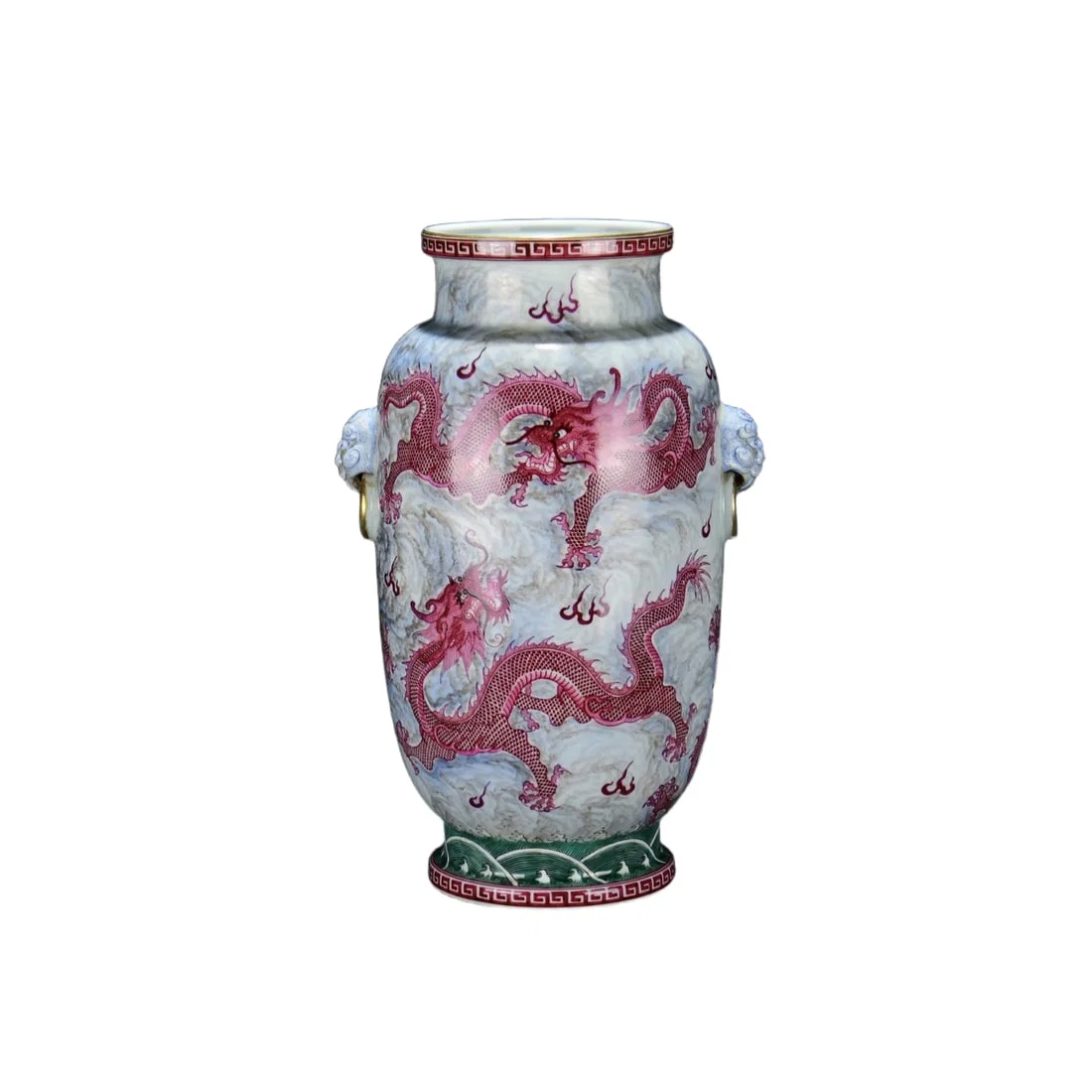 Qing Dynasty Qianlong Crimson Red Dragon Pattern Tiger Head Vase