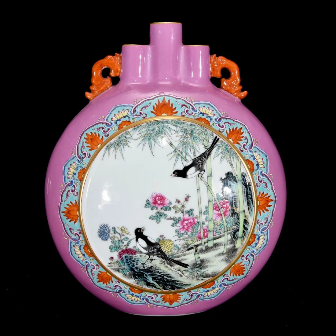 Qing Dynasty Qianlong rouge red pastel Anxi porcelain three-tube bottle