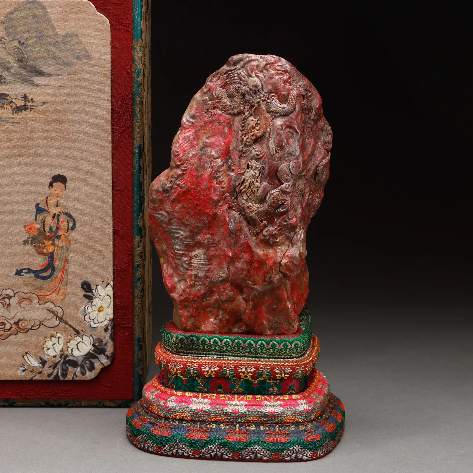 Qing Dynasty Shoushan Chicken Blood Stone Mountain