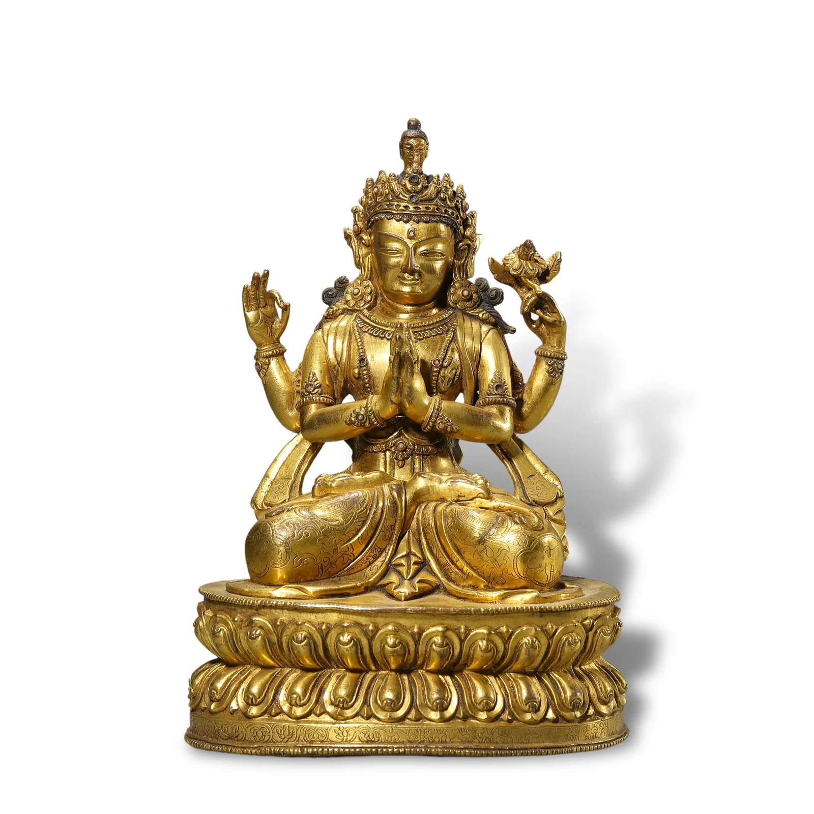 Qing Dynasty Tibetan-style gilt-bronze Four-Armed Guanyin statue