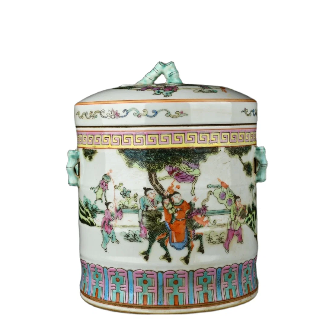 Qing Dynasty Tongzhi Period Famille Rose Bamboo Jointed Covered Jar