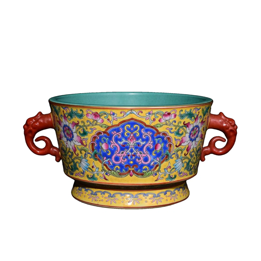 Qing Dynasty Yongzheng period, cloisonnE enamel double-handled incense burner with floral pattern.