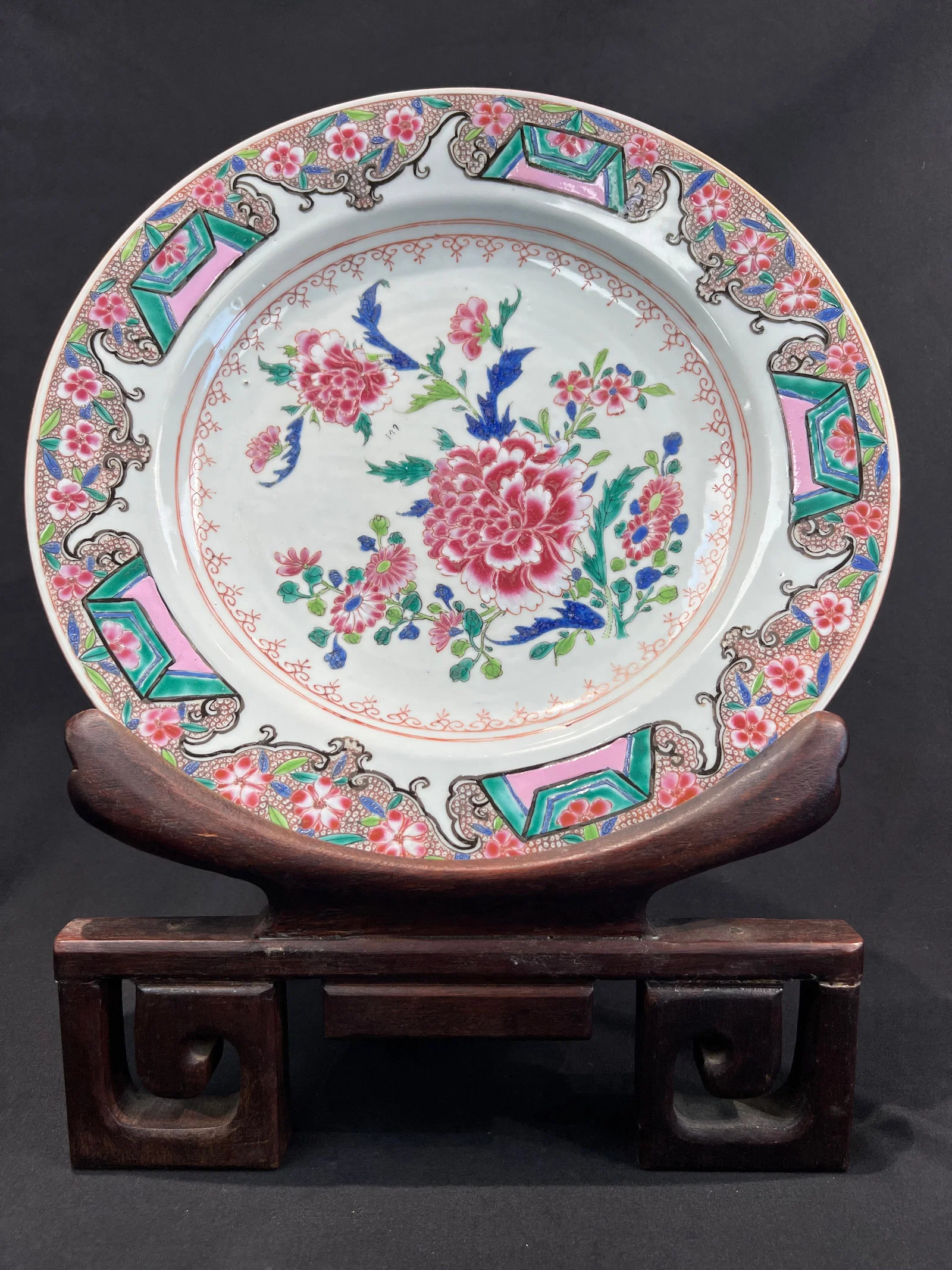 Qing Yongzheng Famille Rose with Blue Prunus Branch Floral Dish (Export Porcelain)