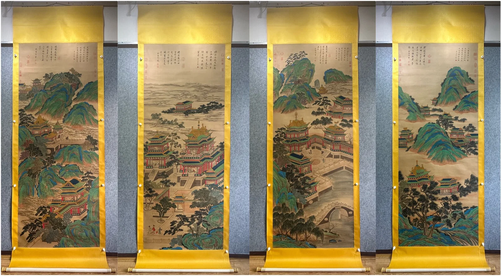 Qiu Ying, Four-Panel Silk Screen Night Banquet, Ming Dynasty