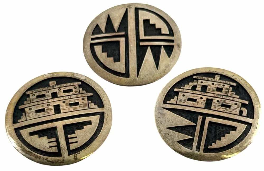 Quinton Laban Sterling Silver Native American Hopi Overlay Brooches