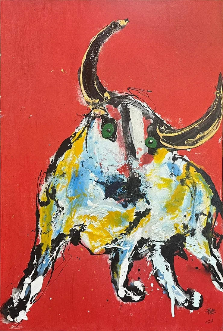 Qunce Zeng - Bull - Monumental Original Painting on Canvas – 46 1/2 x 69 1/2 in
