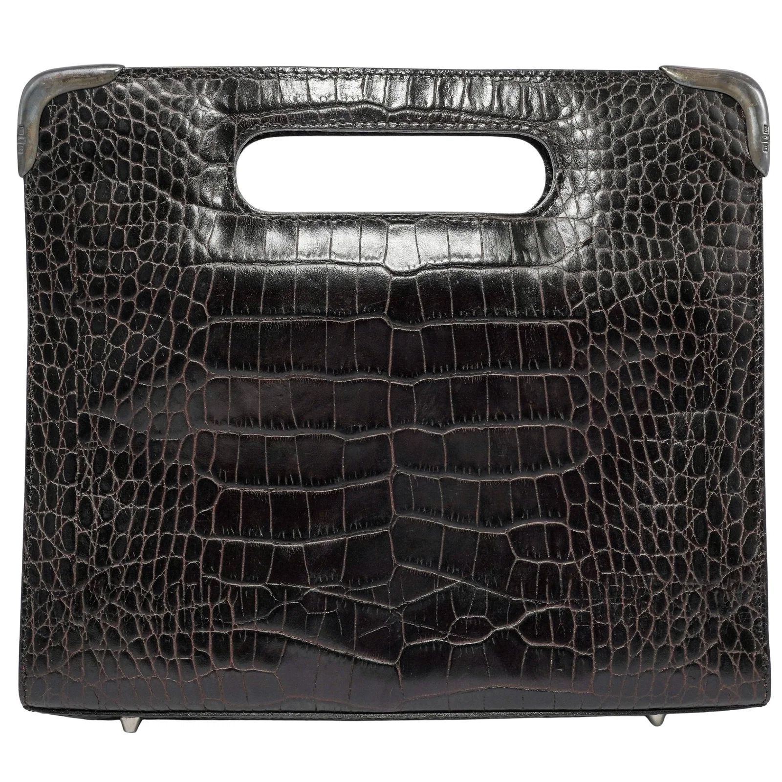 Ralph Lauren Sterling Silver & Alligator Embossed Leather Handbag