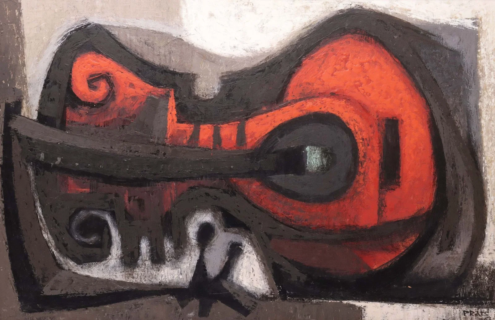 RAMON PRATS (1928-2003) PAINTING, ABSTRACT STILL LIFE WITH VIOLIN